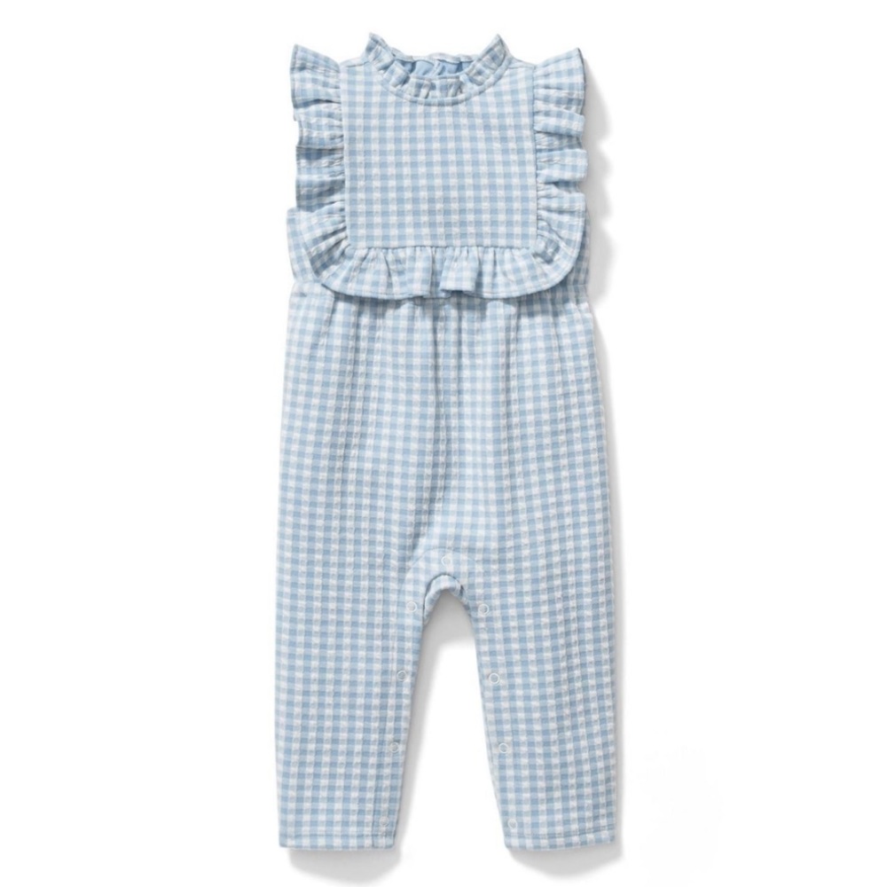 Janie and Jack Blue and white checkered romper - Picture 2 of 6